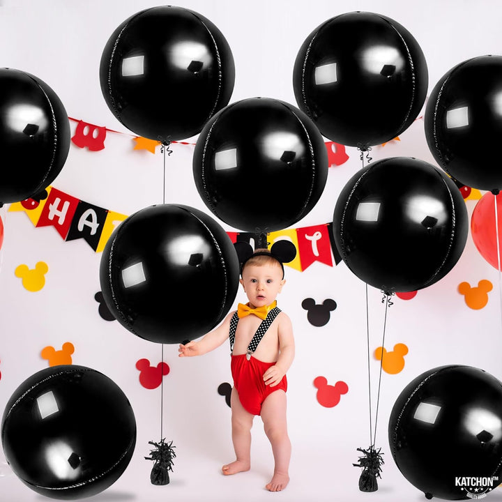 KatchOn, Black Mylar Balloons - 22 Inch, Pack of 12 | Black 4D Balloons, Black Foil Balloons for Black Birthday Decorations | Metallic Black Balloons, Foil Black Balloons for Black Party Decorations