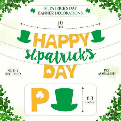 KatchOn, Happy St Patricks Day Decorations - Pack of 13 | No DIY, 10 Feet, St Patricks Day Banners, St Patricks Day Garland | Shamrock Garland, St Patricks Day Centerpiece | Shamrock Decorations