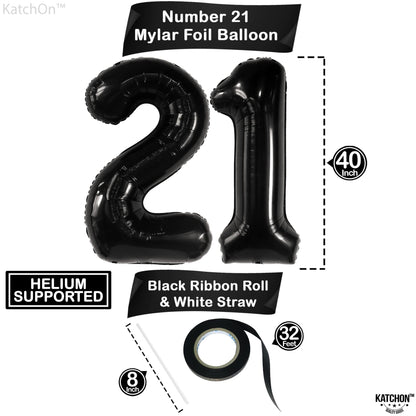 KatchOn, Black 21 Balloon Number - 40 Inch | Black 21st Birthday Decorations for Him, Her | 21st Anniversary Decorations | Black Birthday Party Decorations