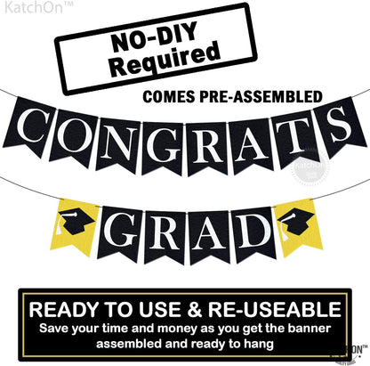KatchOn, Congrats Grad Banner Black - Felt, No DIY | Congrats Banner for Black Graduation Decorations 2026 | Graduation Banner for 2026 Graduation Party Decorations | Congratulations Banner