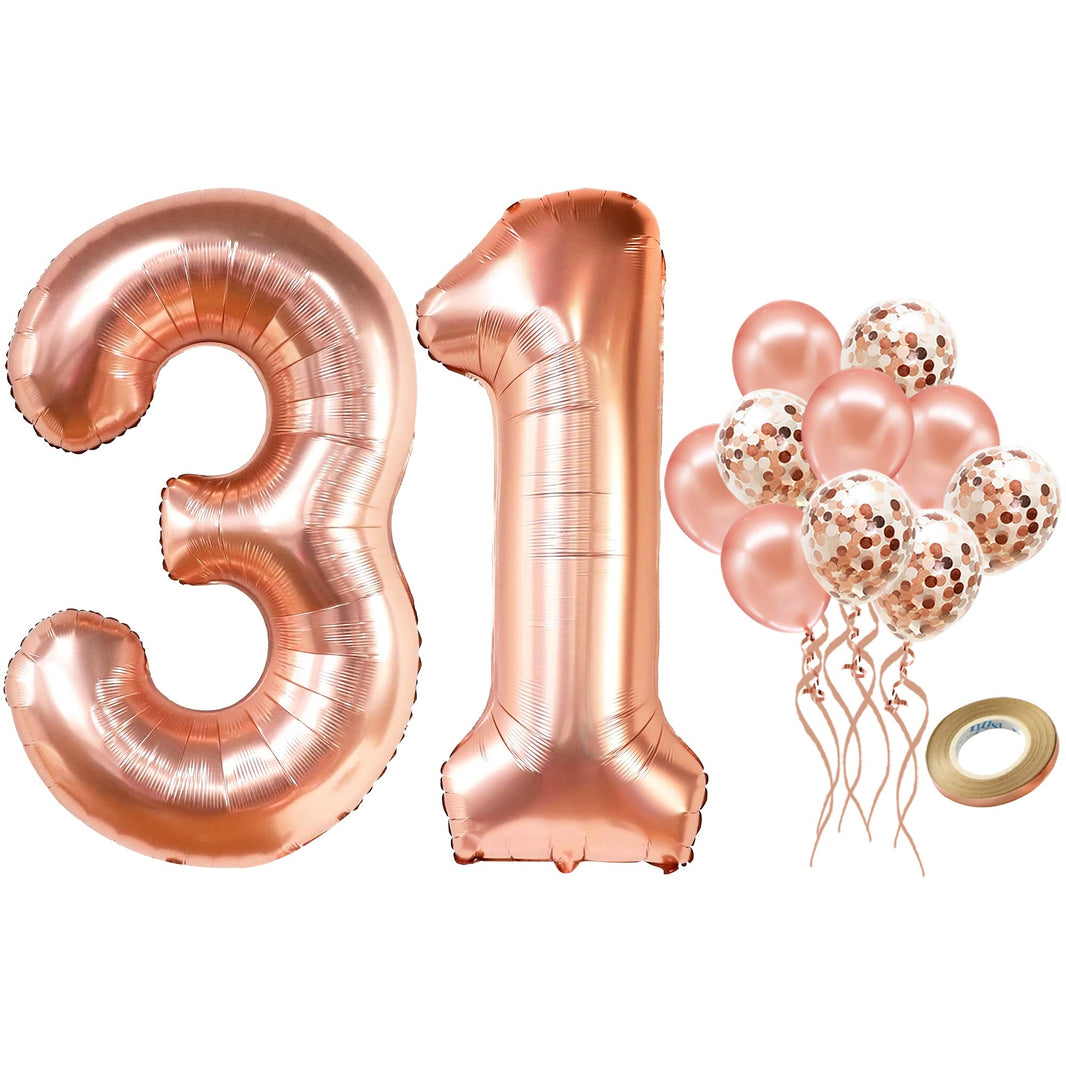 KatchOn, Rose Gold 31 Balloons Numbers - 40 Inch, Pack of 12 | 31 Birthday Decorations for Women | 31 Birthday Balloon With Confetti Balloons | 31st birthday Decorations for Women | 31 Number Balloons