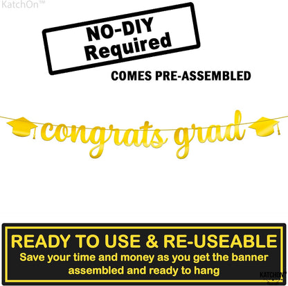 KatchOn, Shiny Congrats Grad Banner - 10 Feet, No DIY | Graduation Banner for Congratulations Graduate 2026 | Gold Graduation Decorations | Congratulations Banner, Graduation Party Decorations 2026