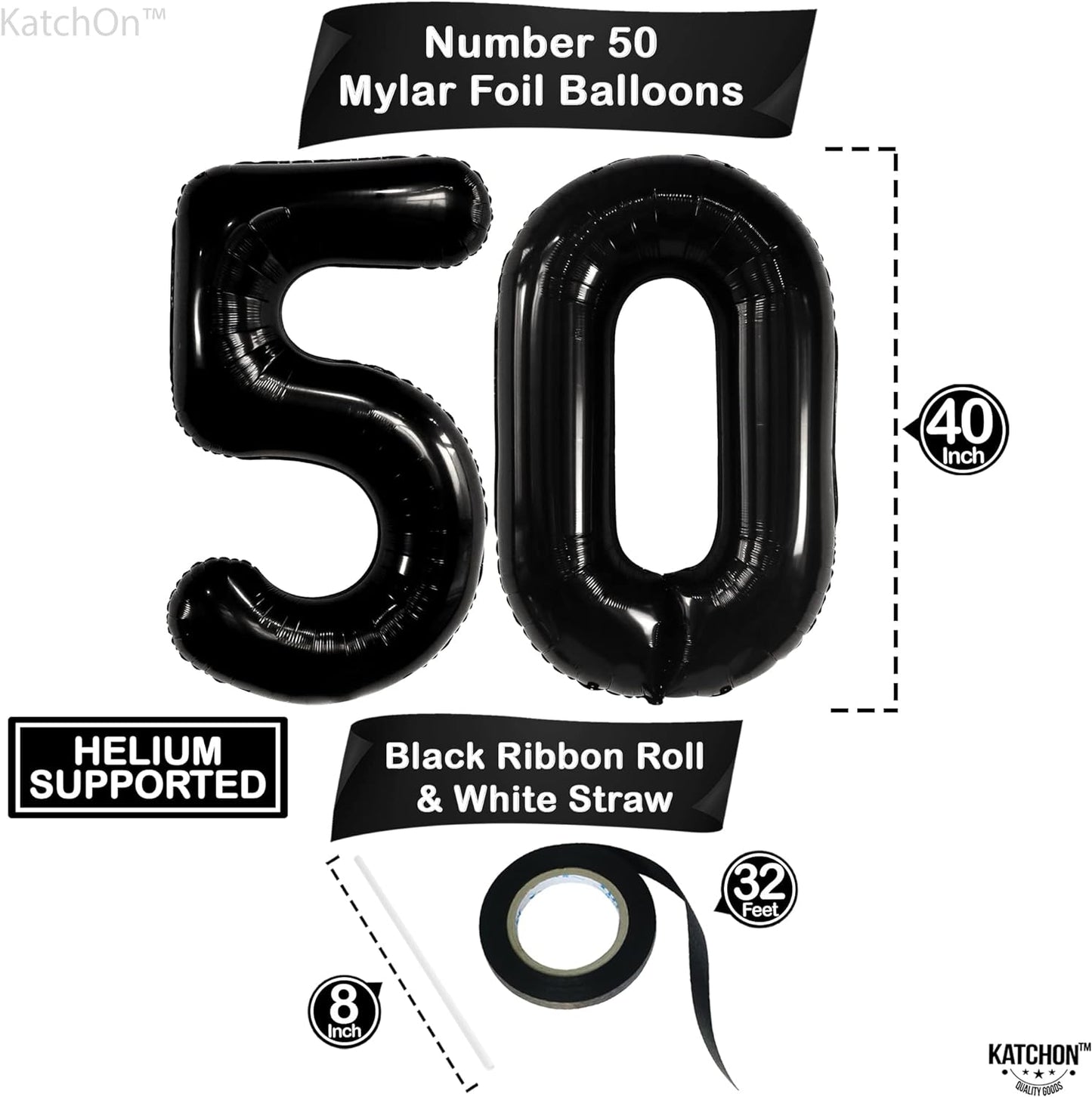 KatchOn, Big Black 50 Balloon Number - 40 Inch | 50th Birthday Decorations Men | Black 50th Birthday Balloons, 50 Birthday Decorations for Men | 50 Birthday Balloons for 50th Anniversary Decorations