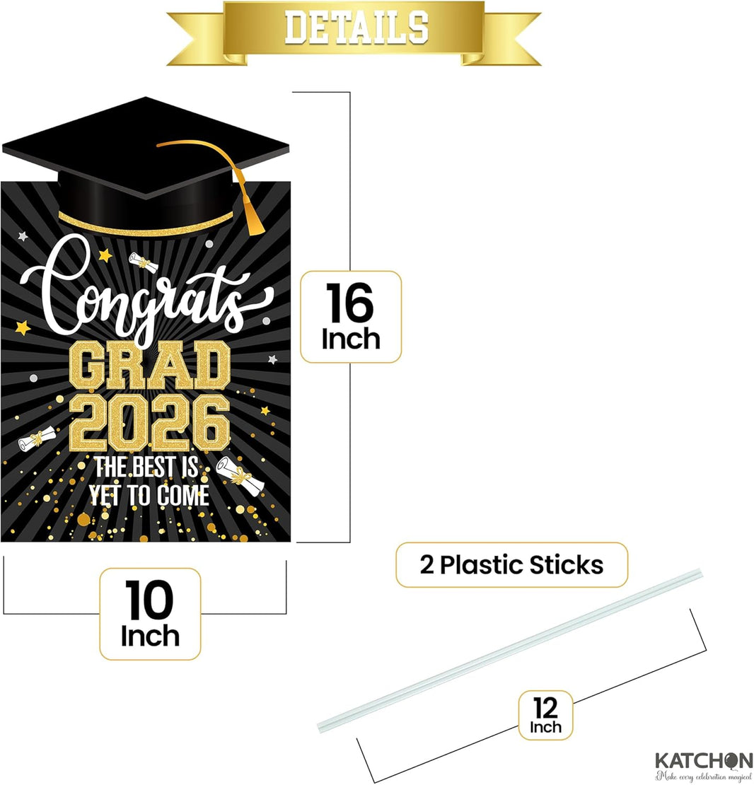 Graduation Decorations 2026 | Graduation Yard Signs Class Of 2026-16x10 Inches | Black And Gold Congrats Grad Yard Sign | Graduation Lawn Signs for Black And Gold,Congrats Grad Decorations, Katchon