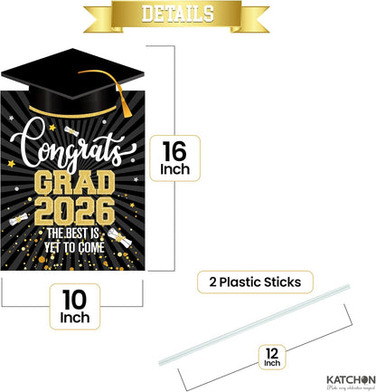Graduation Decorations 2026 | Graduation Yard Signs Class Of 2026-16x10 Inches | Black And Gold Congrats Grad Yard Sign | Graduation Lawn Signs for Black And Gold,Congrats Grad Decorations, Katchon