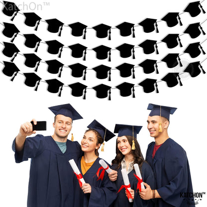 KatchOn, Felt Black Graduation Cap Garland - 4 String | Grad Garland Class of 2026, Grad Decor Class of 2026 | Black 2026 Grad Party Decorations, Graduation Decorations 2026