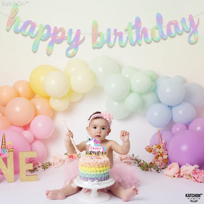 KatchOn, Pre-Strung Iridescent Happy Birthday Banner - 10 Feet | Iridescent happy Birthday Sign for Holographic Happy Birthday Decorations | Mermaid Birthday Decorations | Iridescent Party Decorations