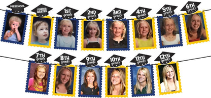 Graduation Decorations 2026 | Felt K-12 Graduation Photo Banner 5x7 - Large, 10 Feet | Kindergarten to 12th Grade for Junior/Middle, High/Senior | Yellow and Blue Grad Party Decorations 2026 | KatchOn
