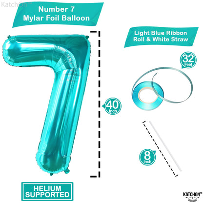 KatchOn, Aqua Blue 40 Inch Number 7 Balloon - 1pcs | Birthday Decorations for Boys & Girls | Unisex Ocean Themed 7th Birthday Party Supplies