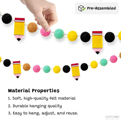 KatchOn Pre-Assembled Felt Pompom Pencil Banner for Back to School 8.2 Feet