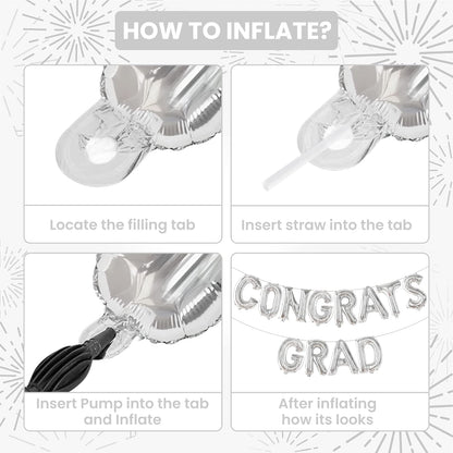 Graduation Decorations 2026 | Congrats Grad Balloons - 16 Inch | Silver Congrats Grad Banner | Congratulations Banner For 2026 Graduation Decorations | Silver Graduation Balloons, KatchOn