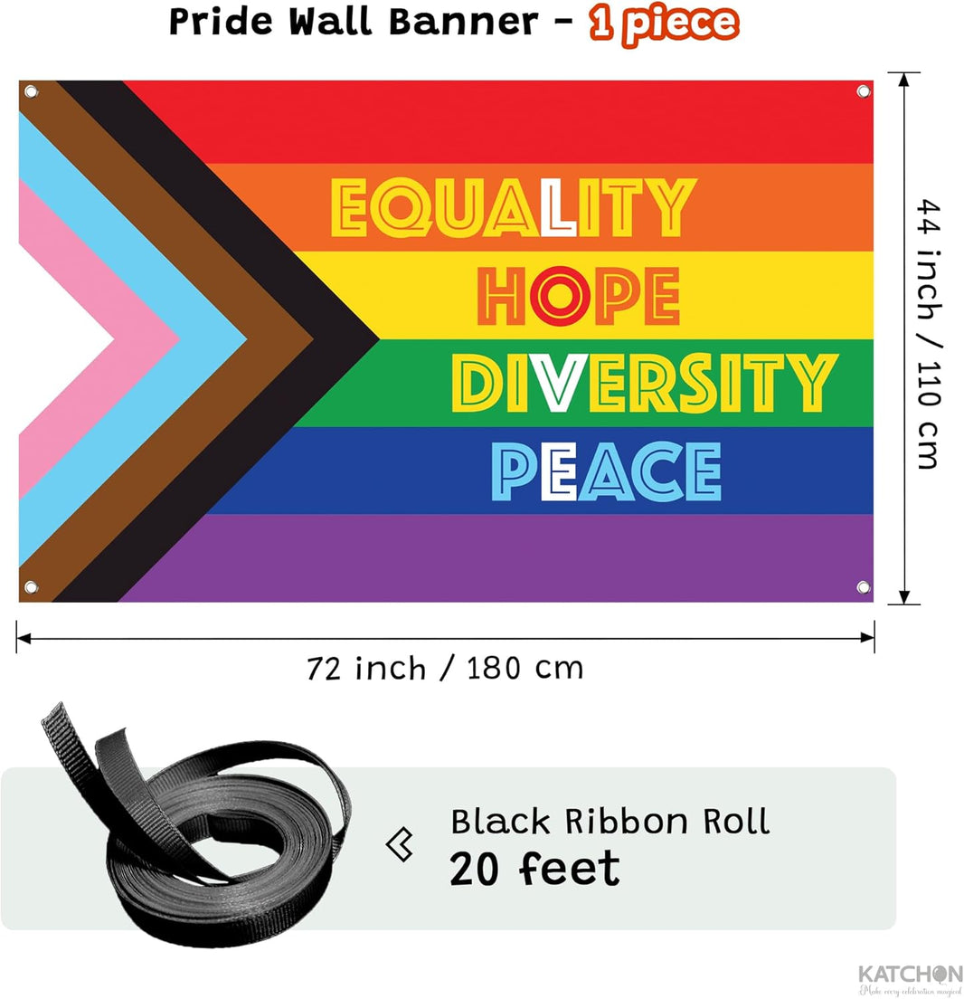 KatchOn, Pride Banner XtraLarge - 72x44 Inch | Pride Decorations Pride Sign for Gay Decorations, Pride Month Decorations | LGBTQ Decor | Rainbow Flag Backdrop for Rainbow Party Decorations