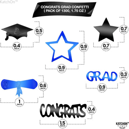 KatchOn, Blue and Black Graduation Confetti 2024 - Shiny, Pack of 1300 | Congrats Grad Confetti 2024, Graduation Decorations Class of 2024 | Graduation Table Confetti 2024 | Graduation Party Decor