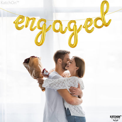 KatchOn, Cute Gold Engaged Balloons Letters - 10 Feet | Engagement Balloons for Engagement Party Decorations | Engaged Banner, engagement Decorations | Bachelorette Party Decorations, engaged Sign