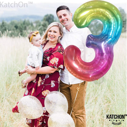 KatchOn, Giant Jelly Rainbow 3 Balloon Number - 40 Inch | Number 3 Balloon for 3rd Birthday Girl Decorations | 3rd Birthday Balloons | Rainbow Number Balloons for Anniversary Decorations