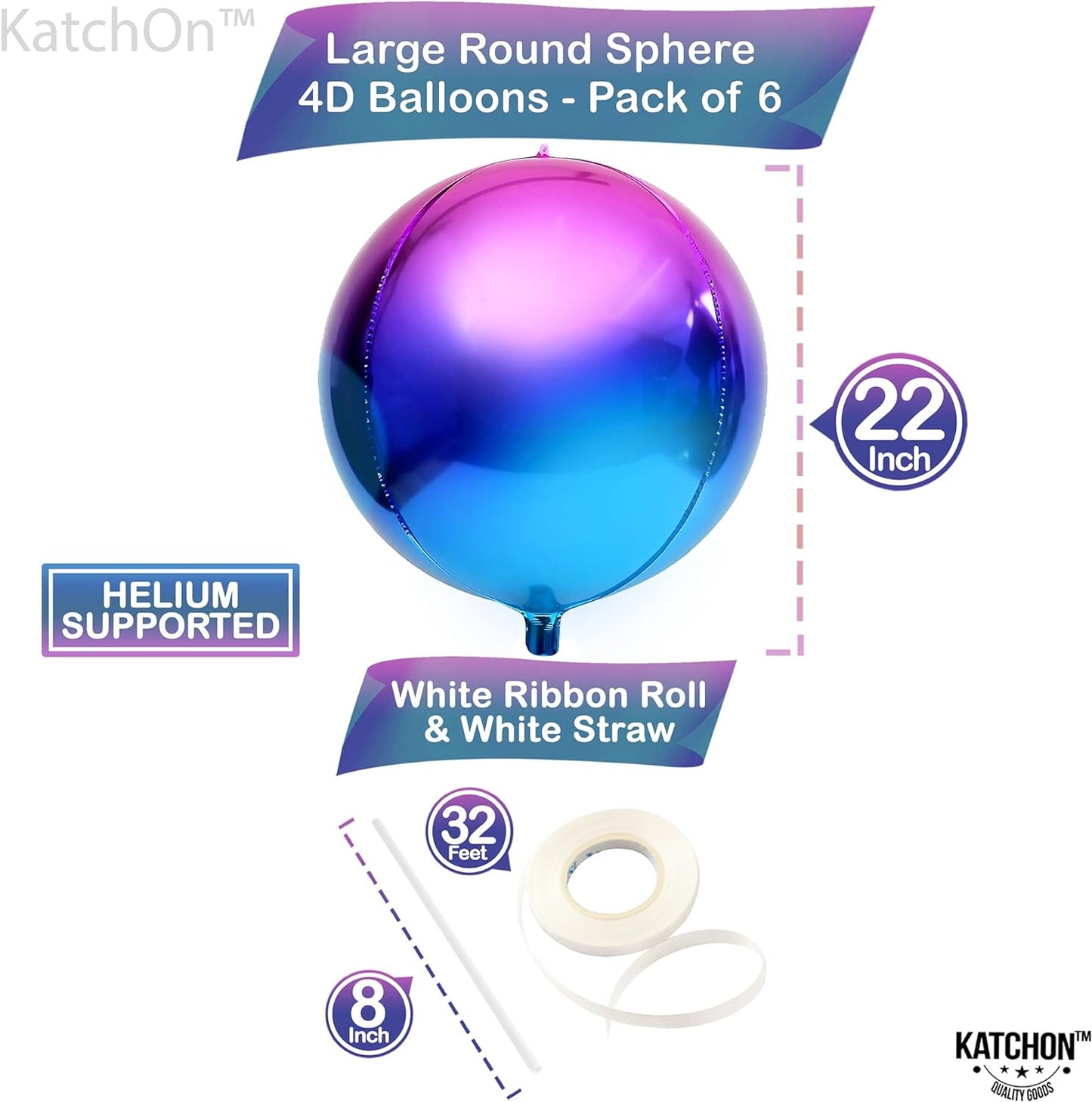 KatchOn, Purple Galaxy Balloons - 22 Inch, Pack of 6 | Iridescent Balloons, Galaxy Party | 4D Metallic Balloons, Galaxy Birthday Party Decorations | Purple and Blue Balloons, Galaxy Party Decorations