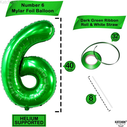 KatchOn, Dark Green Number 6 Balloon - 40 Inch | 6 Birthday Balloon, Green 6 Balloon Number | Green Six Balloon Number for 6th Birthday Decorations | Number 6 Foil Balloon, 6 Balloons for Birthday Boy
