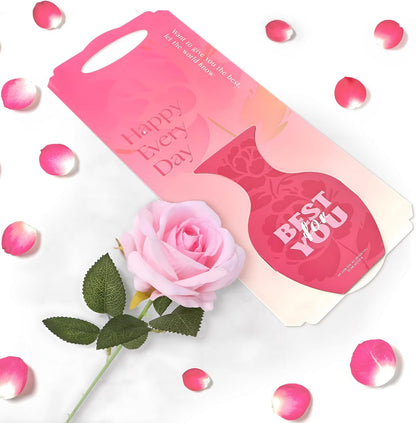 KatchOn Rose Flower Gifts – 13 Inches Artificial Pink Rose With Greeting Card |Birthday Gifts for Women |Unique gifts for Women,Girlfriend | Graduation Gifts For Her | Cute Anniversary Cards For Wife