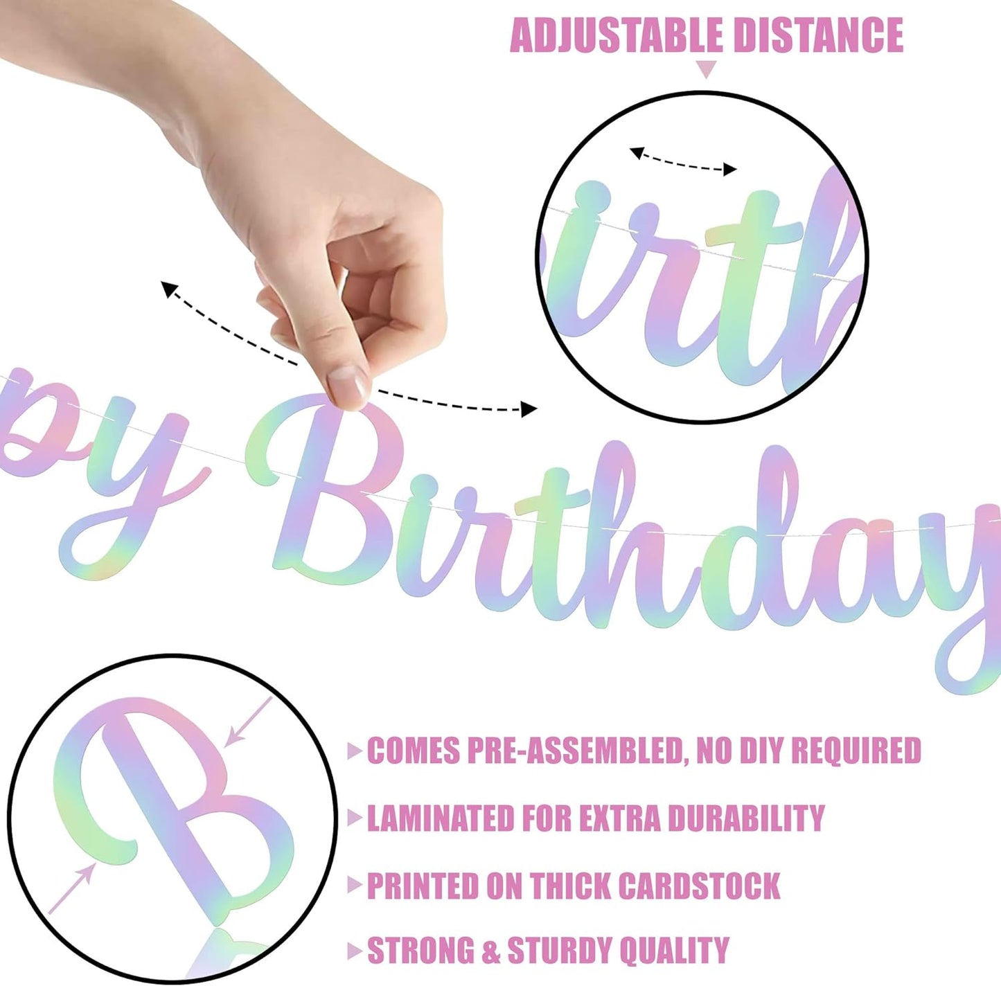 KatchOn, Pre Strung Happy Birthday Banner - 10 Feet | Holographic Birthday Banner | Happy Birthday Sign for Iridescent Party Decorations | Iridescent Happy Birthday Banner | Happy Birthday Decorations