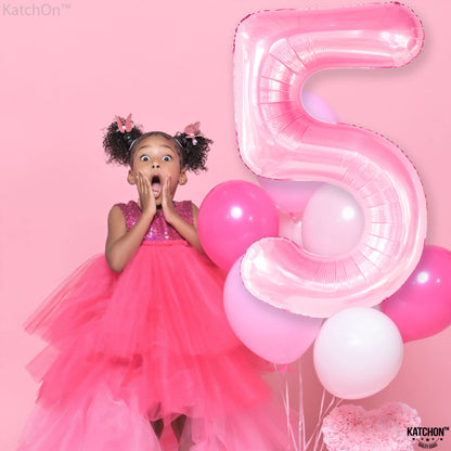 KatchOn, Giant Pink 5 Balloon Number - 40 Inch | Mylar Pink Number 5 Balloon | Pink Five Balloons, 5th Birthday Decorations Girl | Pink 5 Balloon For Happy Anniversary Decorations