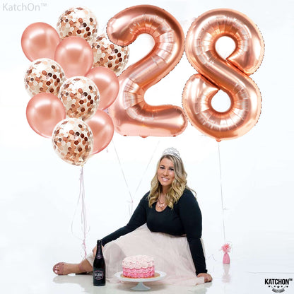 KatchOn, Big 28 Balloon Number Set - 40 Inch | 28 Birthday Decorations for Women | Rose Gold 28th Birthday Balloons for 28th Birthday Decorations | 28 Number Balloons for 28 Birthday Balloons Decor