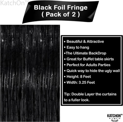 KatchOn XtraLarge Black Streamers - 3.2x8 Feet, Pack of 2 | Fringe Backdrop for Black Party Decorations | Tinsel Backdrop for Birthday, Bachelorette, Anniversary, | New Years, Halloween Decorations