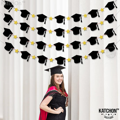 Graduation Decorations 2026, Felt Graduation Cap Garland - 4 String | Graduation Garland, Cap Decorations | Black, Gold class of 2026 Decorations | 2026 Graduation Decorations - KatchOn
