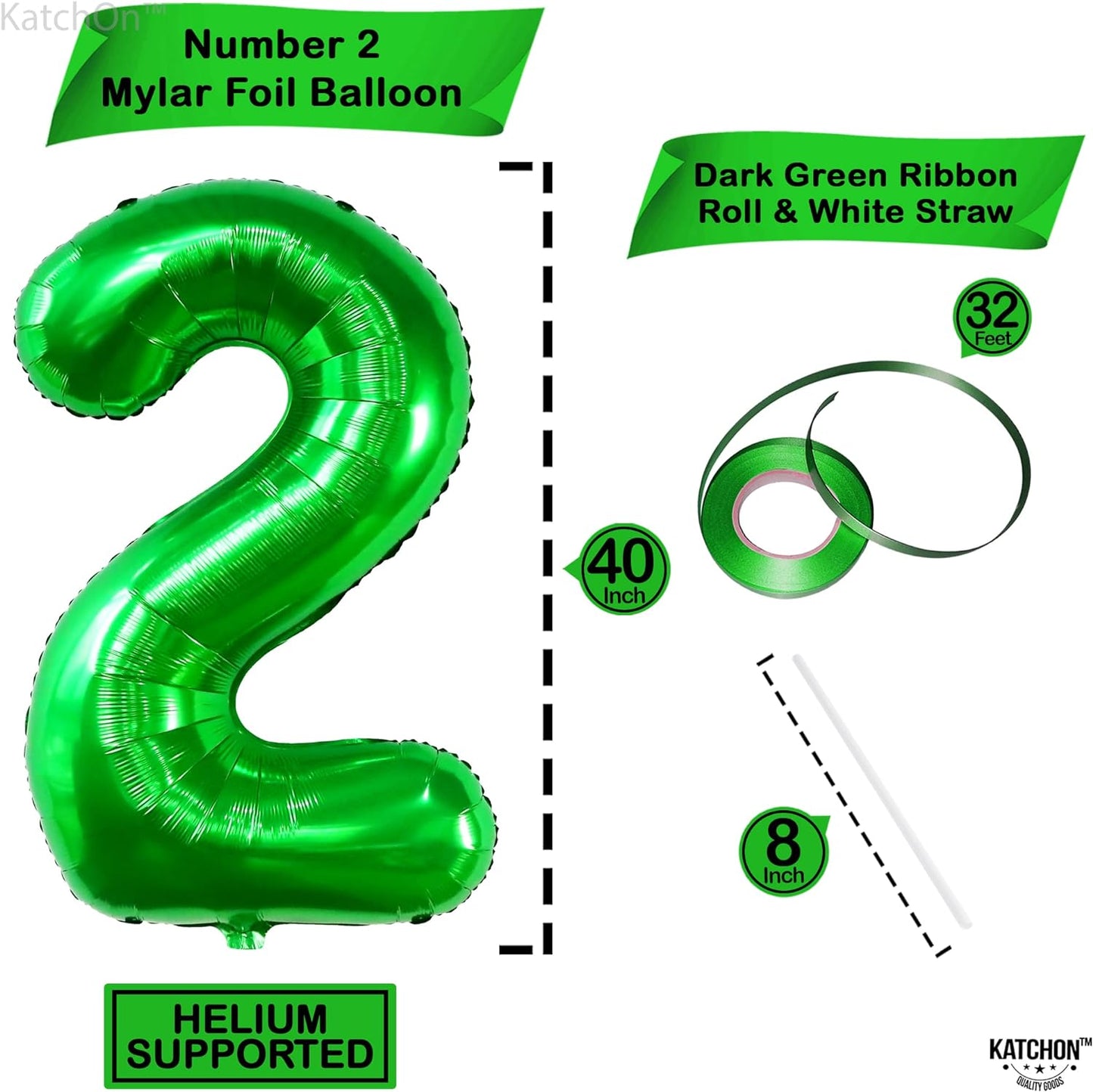 KatchOn Giant Green Number 2 Balloon, 40 Inches, Perfect for 2nd Birthday Decorations, Tractor Party Supplies, Dinosaur Theme