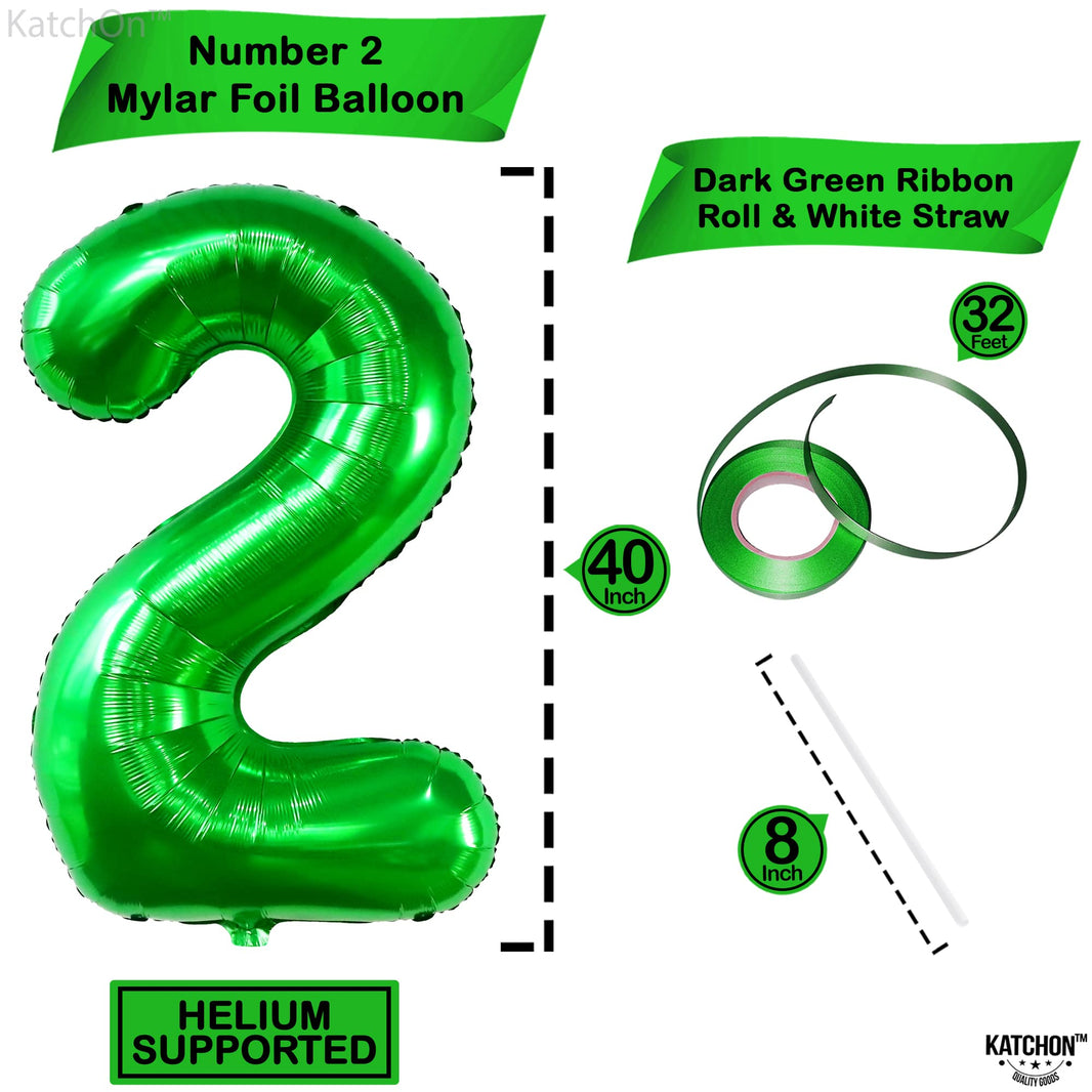 KatchOn Giant Green Number 2 Balloon, 40 Inches, Perfect for 2nd Birthday Decorations, Tractor Party Supplies, Dinosaur Theme