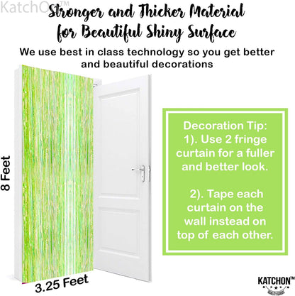 KatchOn, Neon Green Foil Fringe Curtain - XtraLarge, 8x3.2 Feet | Lime Green Foil Fringe Curtain for Neon Party Decorations, Neon Party Supplies | Neon Fringe Curtain for Lime Green Party Decorations