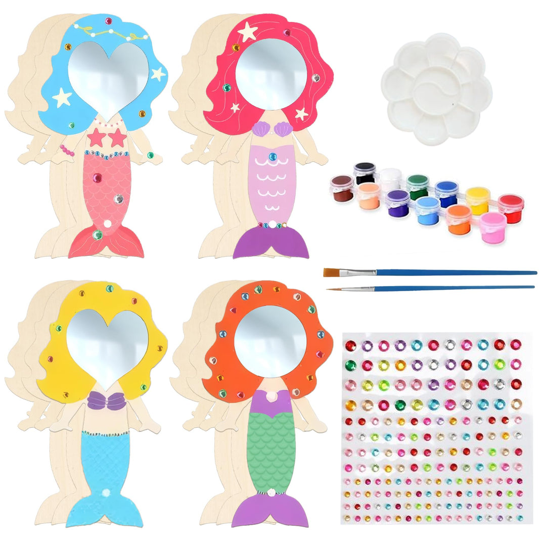 KatchOn, Mermaid Mirror Craft Kit for Kids - 40 Piece Complete Set | Mermaid Party Favors, DIY Paint Wooden Hand Mirror for Girls | Birthday Party Favors, Classroom Prizes | Christmas Gifts for Kids