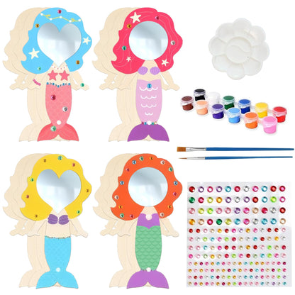 KatchOn, Mermaid Mirror Craft Kit for Kids - 40 Piece Complete Set | Mermaid Party Favors, DIY Paint Wooden Hand Mirror for Girls | Birthday Party Favors, Classroom Prizes | Christmas Gifts for Kids