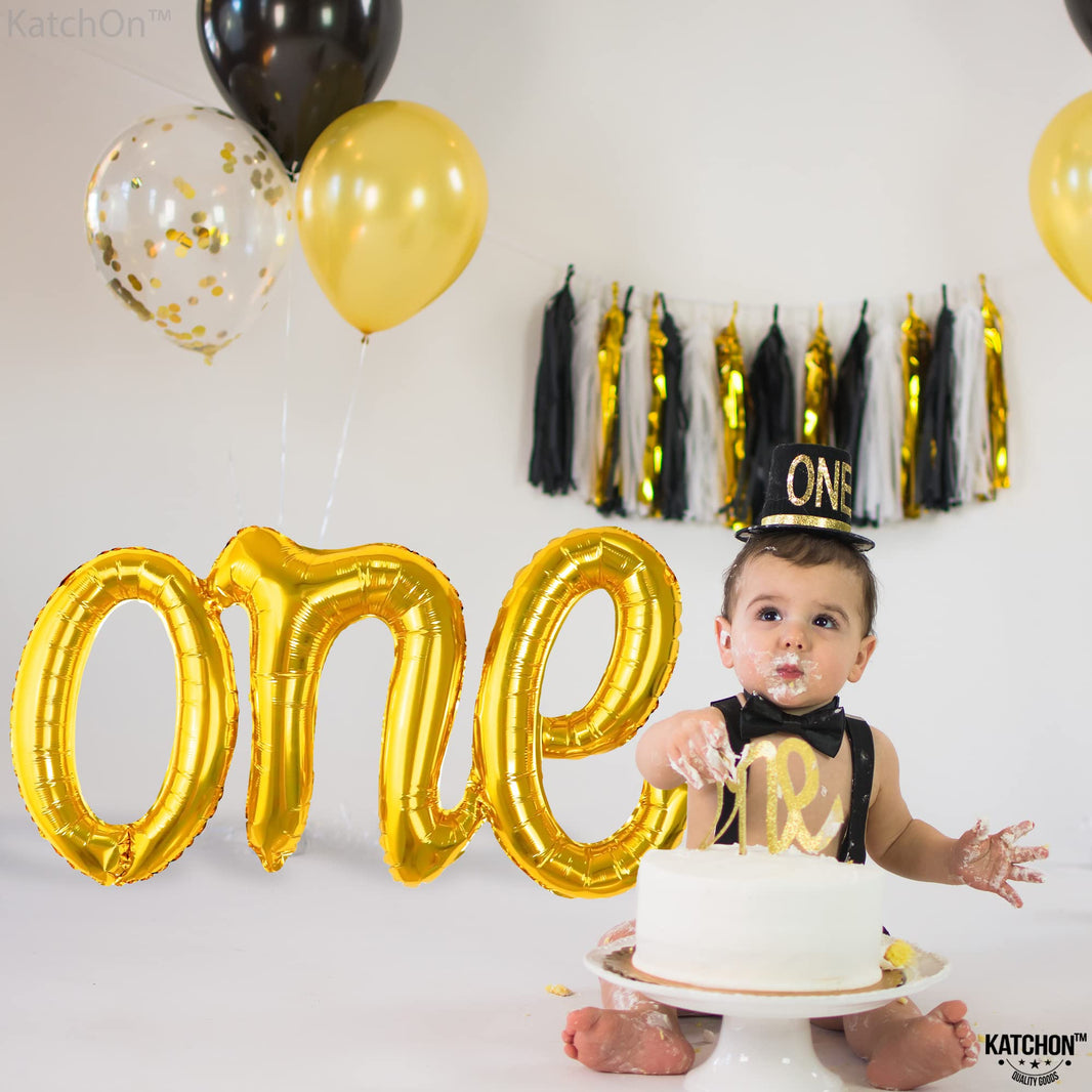 KatchOn, Gold One Balloon - 20 Inch | Script One Balloon | 1st Birthday Decorations Boy, Girls | Golden Birthday Party Decorations | 1 Year Anniversary Decorations