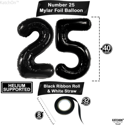 KatchOn, Black 25 Balloon Numbers - Huge, 40 Inch | 25th Birthday Decorations for Men | 25 Balloons, 25 Birthday Decorations For Men | 25th Birthday Decorations For Women, Black Birthday Decorations