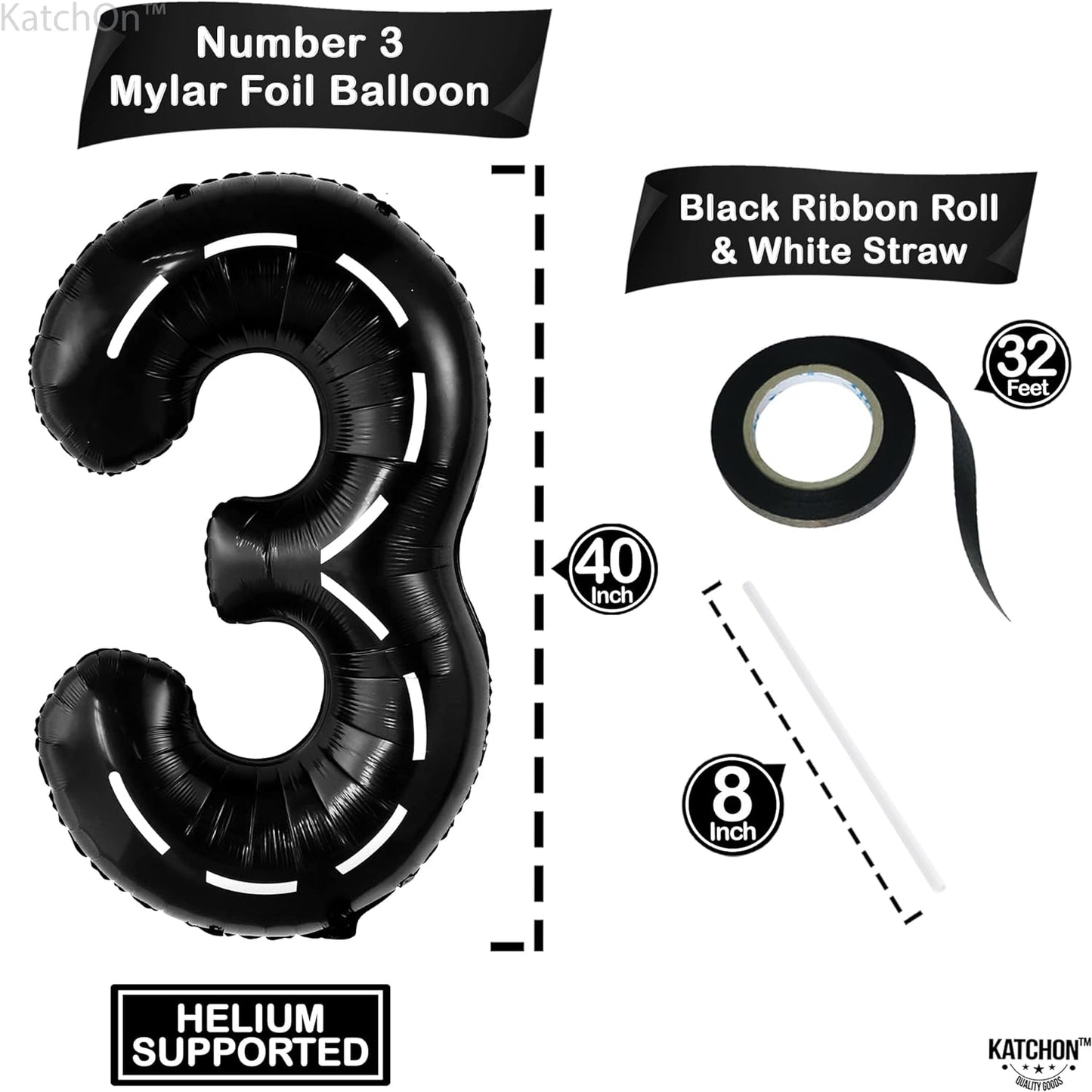 KatchOn, Giant Race Car Number 3 Balloon - 40 Inch | Number 3 Race Car Balloon | 3 Balloon Number for Race Car Birthday Party Supplies 3 Year Old | Construction Birthday Party Supplies 3 Year Old