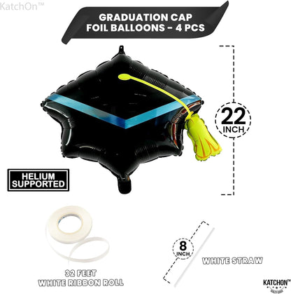 Graduation Decorations 2026 | Big Graduation Cap Balloon - 22 Inch, Pack of 4 | graduation Balloons, Grad Hat for Graduations Decorations Class of 2026 | Grad Foil Balloons, KatchOn