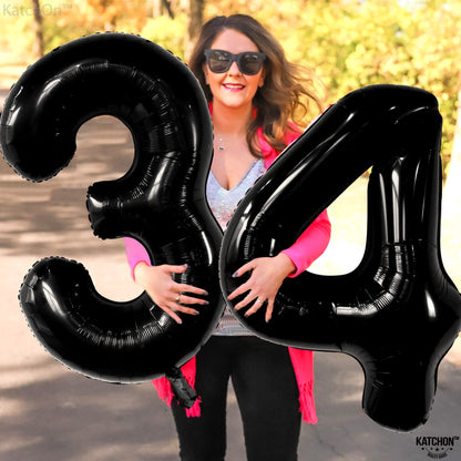 KatchOn, Giant Black 34 Balloon Numbers - 40 Inch | 34th Birthday Decorations for Men | 34 Balloon Numbers Black, 34 Birthday Decorations for Women | 34 Number Balloons, Happy 34 Birthday Decorations