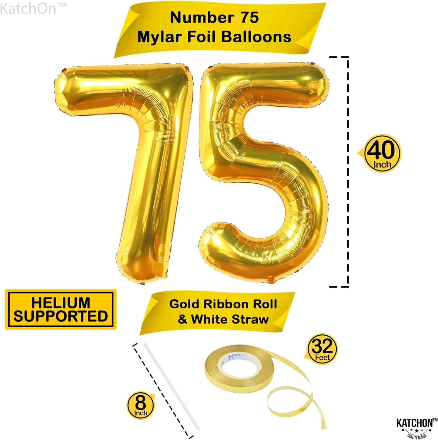 KatchOn, Giant Gold 75 Balloon Numbers - 40 Inch | Gold 75th Birthday Balloons for 75th Birthday Decorations for Men | 75th Anniversary Decorations | 75 Balloons for 75 Birthday Party Decorations