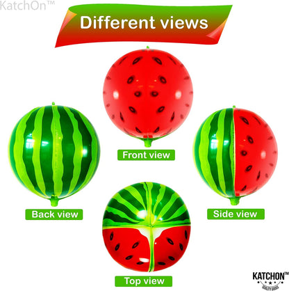KatchOn Watermelon Balloons for Watermelon Decorations 22 Inch, Pack of 6 | 360 Degree 4D Watermelon Balloon for Watermelon Party Supplies, One In A Melon Party Decorations, Summerween Party