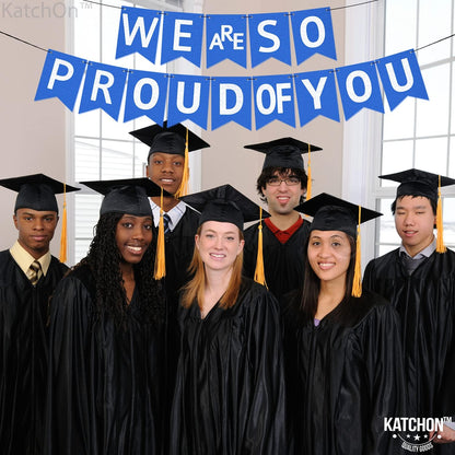 KatchOn, Felt We Are So Proud of You Banner - 10 Feet, No DIY | Blue White Congratulations Banner, Blue Graduation Decorations Class of 2024 | Congratulations Decor, Graduation Party Decorations 2024