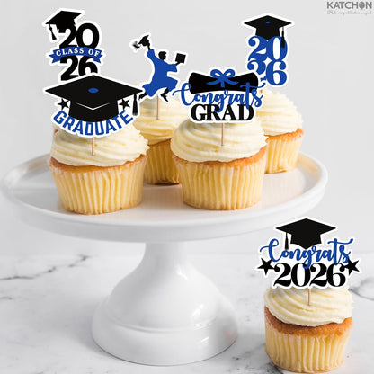 KatchOn, Blue and Black Graduation Cake Topper 2026 - Pack of 36 | Graduation Cupcake Toppers 2026 for Graduation Decorations 2026 | Graduation Decorations 2026, 2026 Graduation Cupcake Toppers