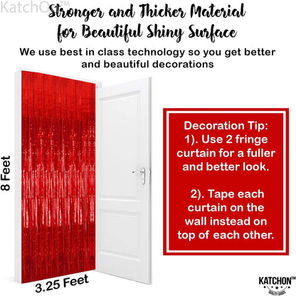 KatchOn, XtraLarge Red Streamers Party Decorations - 6.4x8 Feet, Pack of 2 | Shiny Red Fringe Backdrop for Valentines Day Decorations | Red Backdrop for Valentines Day Backdrop | Red Party Decorations