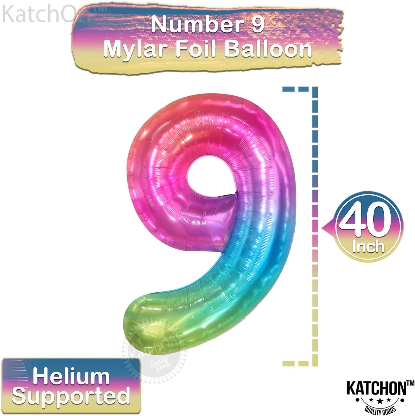 KatchOn, Rainbow Number 9 Balloon - 40 Inch | Tie Dye 9 Balloon Number | 9th Birthday Decorations for Girls | 9th Birthday Balloons | Rainbow Party Decorations | Sleepover Party Supplies for Girls