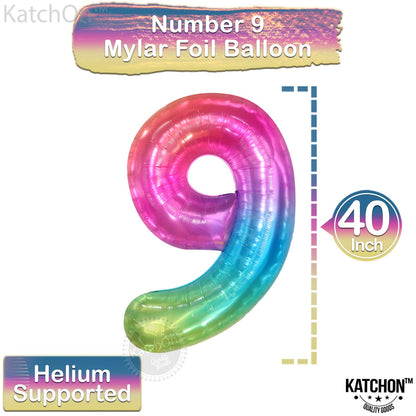 KatchOn, Rainbow Number 9 Balloon - 40 Inch | Foil 9 Birthday Balloon for 9th Birthday Decorations | Number Balloons for Anniversary Decorations | Rainbow Party Decor