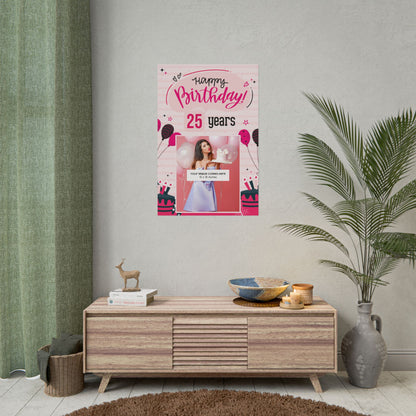 Happy Birthday Black & Pink Glam - Customizable 'Years' and 'Photo' Poster