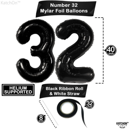 KatchOn, Huge Black 32 Balloon Numbers - 40 Inch | Foil Number Balloon For 32nd Birthday Party Decorations | 32 Balloon For Anniversary Decorations | Black Party Decoration
