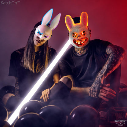KatchOn, Halloween Mask LED Light Up Bunny Mask - Purge | Realistic Movie Cosplay, Halloween Cosplay Party | White Mask for Masquerade Parties | Halloween Costume Accessory