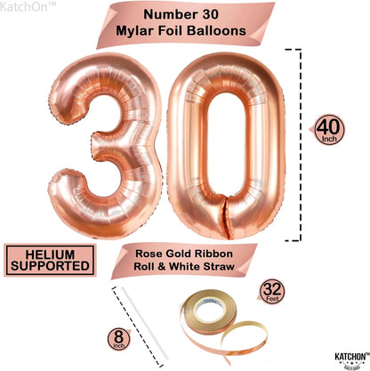 KatchOn, Rose Gold 30 Balloon Numbers Set - 40 Inch, Pack of 10 | Rose Gold 30 Balloons for 30th Birthday Decorations for Women | 30th Birthday Balloons with Confetti Balloons | 30th Balloons for Her