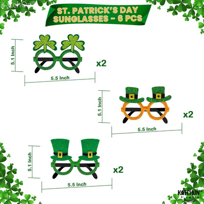 KatchOn, Glitter St Patricks Day Glasses - Pack of 6 | St Patricks Day Photo Booth Props for St Patricks Day Decorations | Saint Patricks Day Glasses for St Patricks Day Decor | Shamrock Glasses