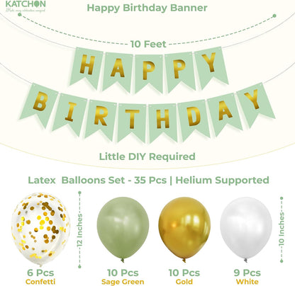 KatchOn | Sage Green 30th Birthday Decorations Set – Pack of 49 | Sage Green 30 Balloon Numbers, Star, Heart & Confetti Balloons, Gold Backdrop | 30th Sage Green Birthday Decorations for Women, Men